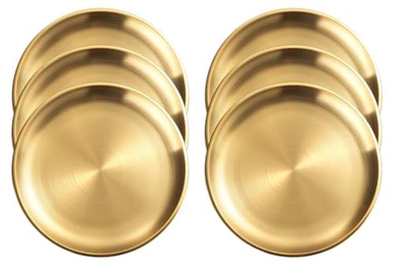 XIAOYU Pratos de jantar de aço inoxidável com 6 peças, pratos de metal de 21 cm, conjunto de pratos modernos para casa, piquenique, acampamento ao ar livre, lavável na lava-louças, dourado