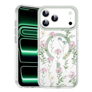 XIQI Capa protetora compatível com iPhone 17 Pro Max para mulheres e meninas, design de flores florais fofas [compatível com Mag-Safe] Capa protetora para iPhone 17 Pro Max 6,9 polegadas, rosa