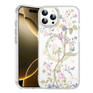 XIQI Capa protetora compatível com iPhone 17 Pro para mulheres e meninas, design de flores florais fofas [compatível com Mag-Safe] Capa protetora para iPhone 17 Pro de 6,3 polegadas, borboleta de