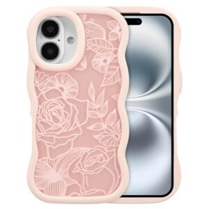 XIZYO Capa para iPhone 16 Plus, linda flor floral ondulada rosa estética, moldura ondulada encaracolada mulheres meninas fosco TPU bumper à prova de choque, rosa fosco