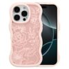XIZYO Capa para iPhone 16 Pro Max, linda flor floral ondulada rosa estética, moldura ondulada encaracolada mulheres meninas fosco TPU bumper à prova de choque, rosa fosco
