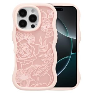 XIZYO Capa para iPhone 16 Pro Max, linda flor floral ondulada rosa estética, moldura ondulada encaracolada mulheres meninas fosco TPU bumper à prova de choque, rosa fosco