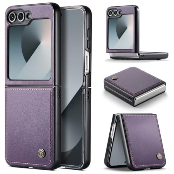 XKchatpt Capa de telefone para Samsung Galaxy Z Flip 6, capa de couro PU, antiarranhões, fina, à prova de choque, capa protetora para celular para Samsung Galaxy Z Flip 6 (Roxo)