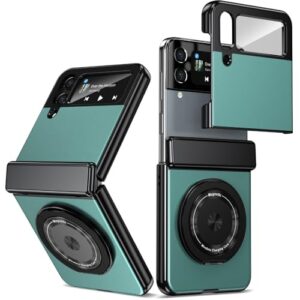 XKchatpt Capa magnética dobrável para Samsung Galaxy Z Flip 4, suporte giratório de 360°, capa de liga de alumínio com proteção de dobradiça e protetor de tela frontal para Samsung Galaxy Z Flip 4