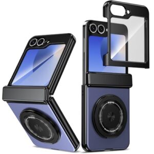 XKchatpt Capa magnética dobrável para Samsung Galaxy Z Flip 6, suporte giratório de 360°, capa de liga de alumínio com proteção de dobradiça e protetor de tela frontal para Samsung Galaxy Z Flip 6