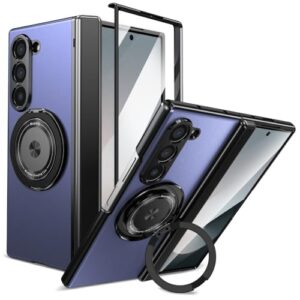 XKchatpt Capa magnética dobrável para Samsung Galaxy Z Fold 6, suporte magnético giratório de 360° com proteção de dobradiça e protetor de tela frontal para Samsung Galaxy Z Fold 6 (azul)