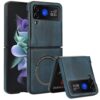 XKchatpt Capa magnética para Samsung Galaxy Z Flip 3 suporta carregamento sem fio, capa rígida fina à prova de choque de couro PU para Samsung Galaxy Z Flip 3 (azul)