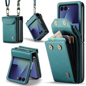 XKchatpt Capa tipo carteira transversal compatível com Samsung Galaxy Z Flip 7, capa flip de couro PU retrô com fecho magnético e suporte para cartão para Samsung Galaxy Z Flip 7 (verde)