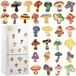 Xuhal 30 peças de pintura de diamante cogumelo cogumelo diamante kits de arte para adultos adesivo de geladeira planta fofa 5D strass adesivos de geladeira para iniciantes, artesanato faça você mesmo