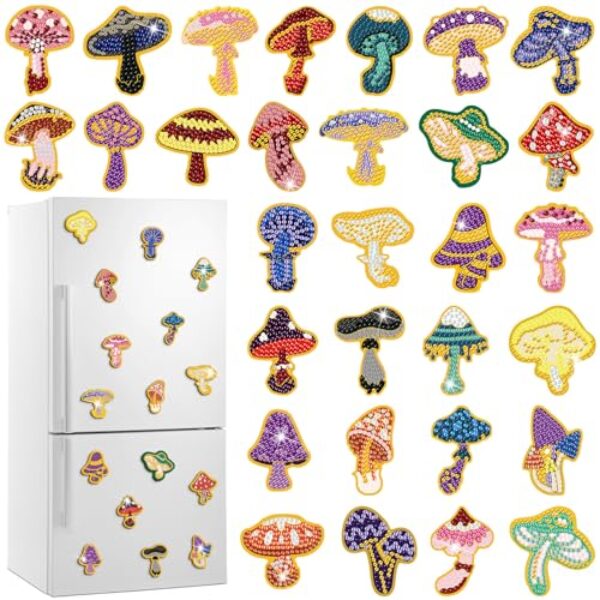 Xuhal 30 peças de pintura de diamante cogumelo cogumelo diamante kits de arte para adultos adesivo de geladeira planta fofa 5D strass adesivos de geladeira para iniciantes, artesanato faça você mesmo