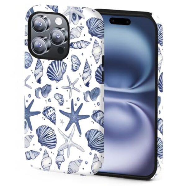 XUNQIAN Capa compatível com iPhone 16E, compatível com MagSafe Coastal Beach Summer Blue Ocean Seashell Capa protetora para celular (para iPhone 16E)