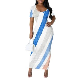 Xvceng Vestido feminino de manga curta e gola redonda, colado ao corpo, cintura longa, justo para férias, Multicolorido (9), XGG