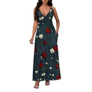 Xvceng Vestido longo de verão 2025, sem mangas, costas nuas, ombros de fora, decote em V, roupas de festa, Multicolorido (4), XGG