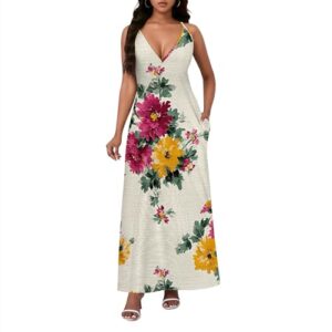 Xvceng Vestido longo de verão 2025, sem mangas, costas nuas, ombros de fora, decote em V, roupas de festa, Multicolorido (7), GG