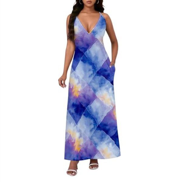 Xvceng Vestido longo de verão sem mangas 2025 para mulheres, costas nuas, ombros de fora, para convidadas de casamento, Multicolorido (4), GG