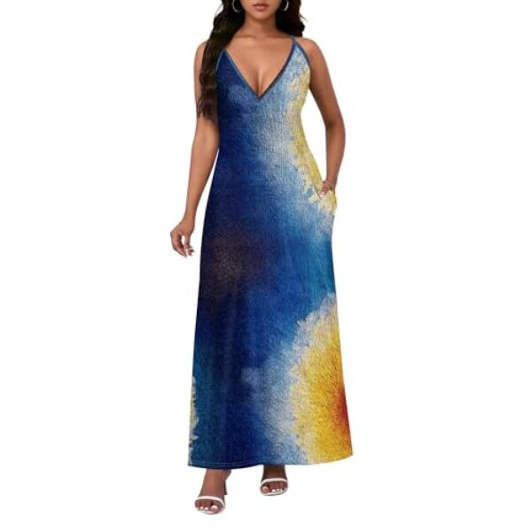 Xvceng Vestido longo de verão sem mangas 2025 para mulheres, costas nuas, ombros de fora, para convidadas de casamento, Multicolorido (18), GG