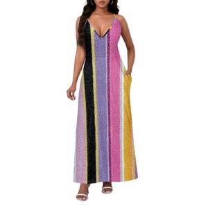 Xvceng Vestido maxi feminino com decote em V e ombros de fora, sem mangas, alças finas, vestidos de festa, Multicolorido (12), XGG