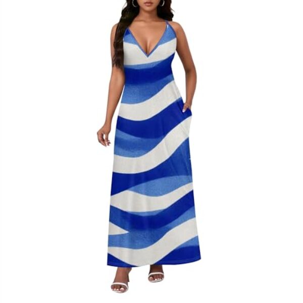 Xvceng Vestido maxi feminino com decote em V e ombros de fora, sem mangas, alças finas, vestidos de festa, Multicolorido (3), M
