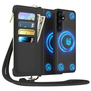 Xyndrix Capa carteira removível para Samsung Galaxy S25+/Plus (6,7 polegadas) com tiracolo. Capa magnética 2 em 1. Capa para celular com alça flip com zíper e alças de ombro (preto)