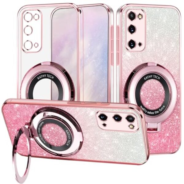 Yarxiawin Capa de telefone para Samsung S20 FE 5g com suporte magnético de anel, efeito de glitter para Samsung Galaxy S20 FE 5g, capa de silicone transparente, macia, fina, à prova de choque