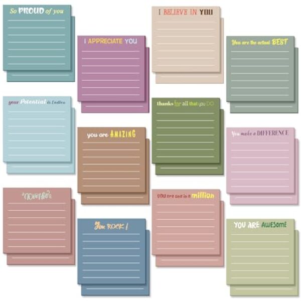 Yinder 12 peças de notas adesivas de agradecimento do funcionário, presente de Natal, bloco de notas motivacionais, mini notas inspiradoras para professores, enfermeiras, colegas, material de