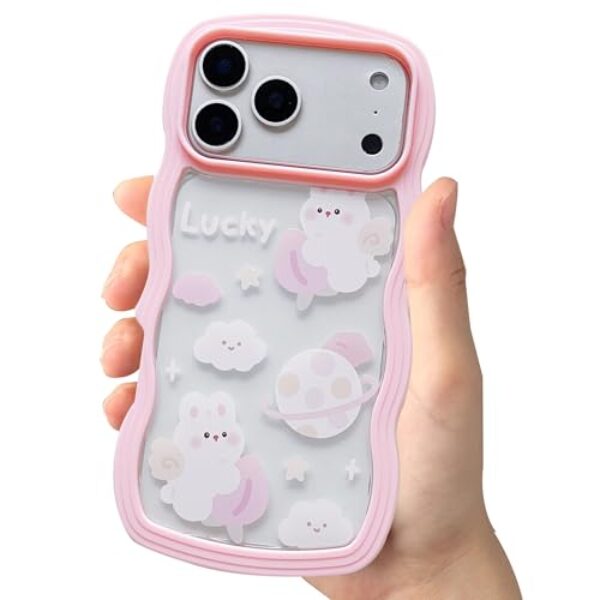 YKCZL Capa de telefone compatível com iPhone 17 Pro Max, urso fofo floral borboleta nuvem kawaii, capa de proteção feminina transparente TPU macio - rosa