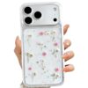 Ykybhx Capa com flor seca transparente brilhante com glitter compatível com iPhone 17 Pro, flor prensada real seca fofa TPU e PC à prova de choque para meninas mulheres capa de telefone de borracha