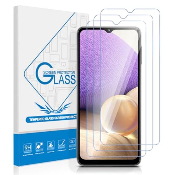 YMO Pacote com 3 protetores de tela para Samsung Galaxy A32 5G, película protetora transparente HD de vidro temperado 9H, fácil de instalar, sem bolhas, leitor de impressão digital e compatível com