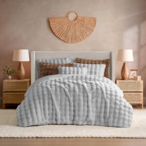 YnM Cobertor pesado ultramacio, cobertor de cama pesado fofo com bolhas, edredom grande de pele sintética de pelúcia, peça de decoração de casa macia e quente (cinza claro, 224 x 223 cm, 9 kg, casal