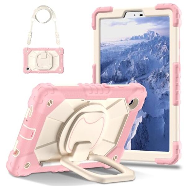 YOUULAR Capa para tablet com alça de ombro para Samsung Galaxy Tab A11 22.1 cm, capa protetora resistente à prova de choque com suporte, alça de ombro para crianças, mulheres, homem, ouro rosa