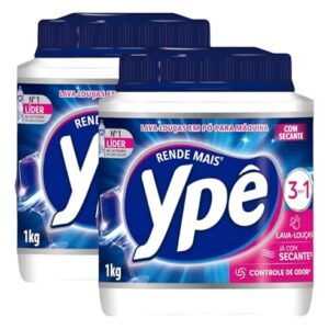 Ypê Detergente em Pó para Máquina Lava-Louças com Secante, 1kg, Controle de Odor, Kit com 2 Unidades