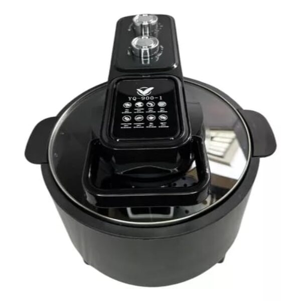 YQ-900 Fritadeira Elétrica Digital Sem Óleo, 10L de Capacidade, Display Digital, Tampa de Vidro, Grelha Removível, Potência 1000W, Preta, 110V