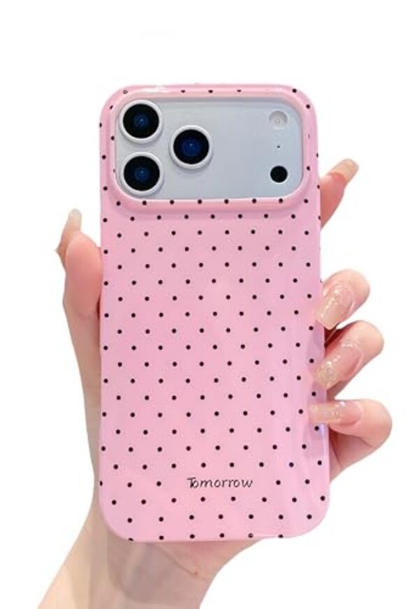 YUANLI Capa de telefone compatível com iPhone 17 Pro Max, capa de telefone de bolinhas linda moda estética design TPU capa de proteção fina para iPhone 17 Pro Max - rosa