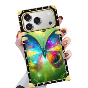 Yuning419 Capa compatível com iPhone 17 Pro Max, TPU macio de luxo e parte traseira rígida de policarbonato para meninas e mulheres, capa protetora à prova de choque para iPhone 17 Pro Max, borboleta