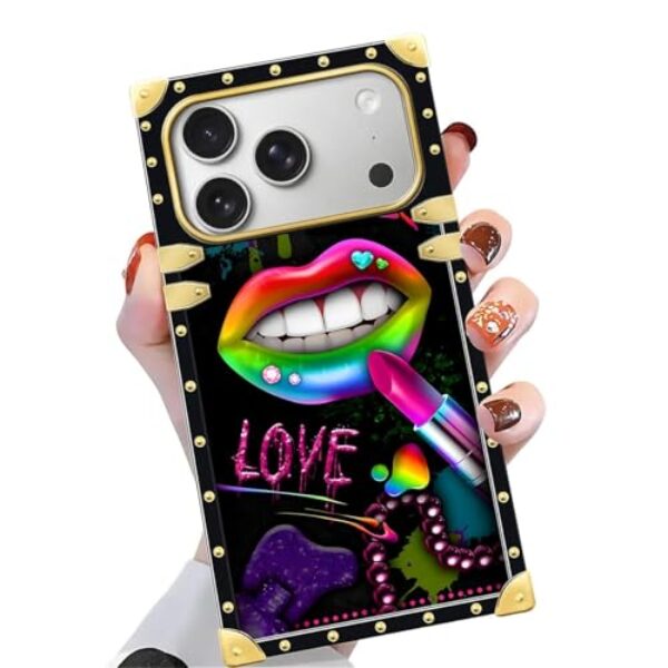 Yuning419 Capa compatível com iPhone 17 Pro Max, TPU macio de luxo e parte traseira rígida de policarbonato para meninas e mulheres, capa protetora à prova de choque para iPhone 17 Pro Max, lábios de