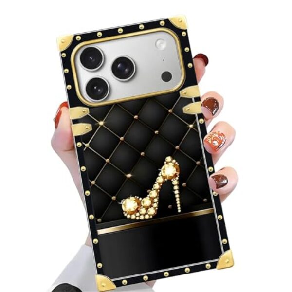 Yuning419 Capa compatível com iPhone 17 Pro Max, TPU macio de luxo e parte traseira rígida de policarbonato para meninas e mulheres, capa protetora à prova de choque para iPhone 17 Pro Max, salto