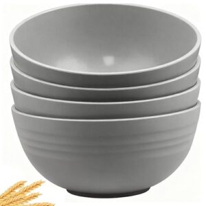 YUNSHENGFANGDM Tigelas de cereais de cozinha, tigelas de palha de trigo, conjunto de 4 tigelas de sobremesa inquebráveis, para micro-ondas e lava-louças, sopa e salada, conjunto de 4, 737 g, cinza