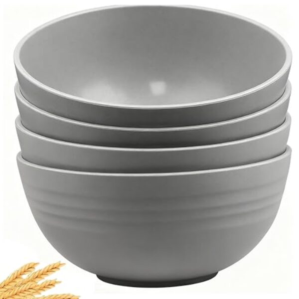 YUNSHENGFANGDM Tigelas de cereais de cozinha, tigelas de palha de trigo, conjunto de 4 tigelas de sobremesa inquebráveis, para micro-ondas e lava-louças, sopa e salada, conjunto de 4, 737 g, cinza