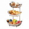YYW Tigela de frutas de 3 camadas para balcão de cozinha, suporte de frutas de cerâmica prata ouro branco para bancada, rack de frutas domésticas com suporte de metal, lanches de legumes, nozes