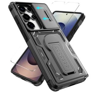 Yznoek Capa para Galaxy S25 Ultra, protetor de tela, camada dupla resistente à prova de choque resistente com suporte e câmera deslizante compatível com Samsung Galaxy S25 Ultra (preto)