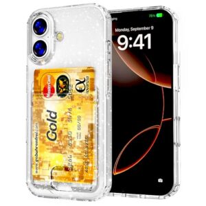 ZCDAYE Capa de cartão para iPhone 16 Plus com cartão Solt, capa de telefone transparente brilhante TPU macio com glitter, capas protetoras duráveis de ajuste fino para iPhone 16 Plus (6,7 polegadas