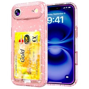ZCDAYE Capa de cartão para iPhone Air com cartão Solt, capa de telefone transparente com glitter TPU macio, capas protetoras duráveis de ajuste fino para iPhone Air (6,5 polegadas), glitter rosa