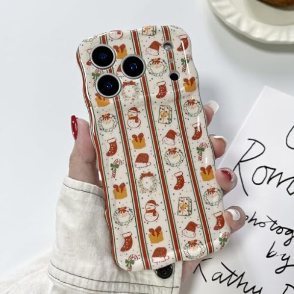 ZCDAYE Para iPhone 17 Pro, linda capa de celular ondulada de Natal para mulheres e meninas, capa protetora completa de TPU macio à prova de choque para iPhone 17 Pro (6,3 polegadas), listras de Natal