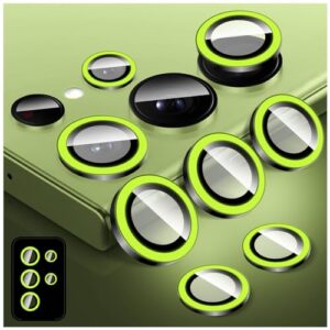 Zeponny Protetor de lente de câmera luminoso para Samsung Galaxy S22 Ultra, protetor de tela de vidro temperado colorido noctilucente, anéis de liga de alumínio antiarranhões que brilham no escuro