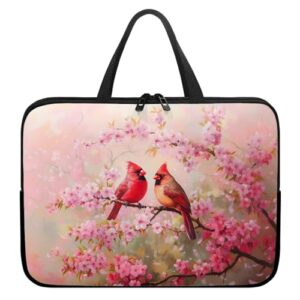 ZIATUBLES Capa para laptop com alça para computador compatível com tablet de 10 a 17 polegadas rosa cereja floral cardeal pássaro impressão 360° pasta de transporte protetora para mulheres e homens