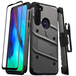 ZIZO Capa Bolt Series para Moto G Stylus (2020) com protetor de tela com suporte de tela, alça de pescoço, cinza/preta