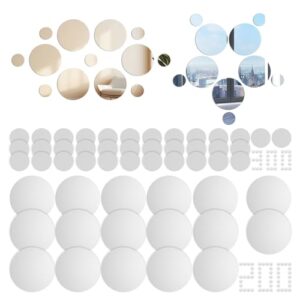 100 peças de azulejos redondos espelhados, espelho autoadesivo, inclui pequenos espelhos redondos adesivos com diâmetros de 5 cm e 2 cm, pequenos espelhos redondos adesivos de parede para projetos de