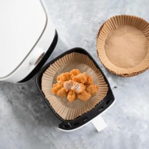 100 peças de forros descartáveis para fritadeira a ar – papel pergaminho redondo para fritar, forno, grelha – papel antiaderente e impermeável