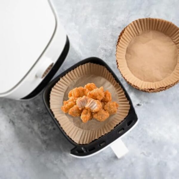 100 peças de forros descartáveis para fritadeira a ar – papel pergaminho redondo para fritar, forno, grelha – papel antiaderente e impermeável