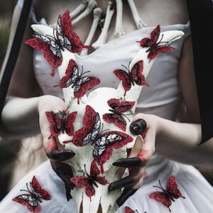 12 peças 3D estéreo dupla camada borboleta caveira adesivos rosa Halloween adesivo de parede decalques malignos decoração para escola, casa, escritório, banheiro, decoração de festa de Halloween